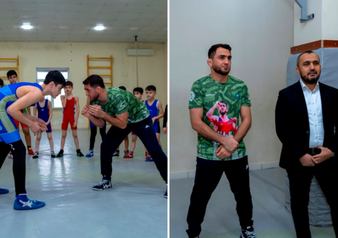 Hacı Əliyev Azərbaycanda yeni yaradılan güləş klubunda "ustad dərsi" keçib