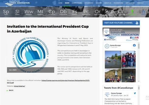 "Prezident Kuboku-2023" ilk dəfə Avropa Kanoe Assosiasiyasının təqviminə daxil edilib